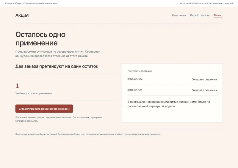Концепт «Акция»: конфликт последнего применения, демонстрационные данные