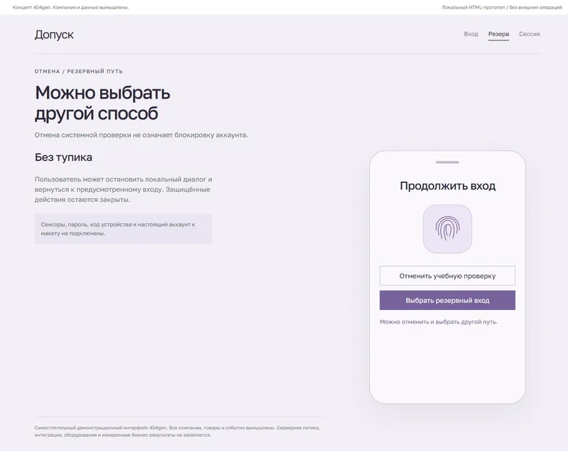 Концепт «Допуск»: отмена и резерв, демонстрационные данные