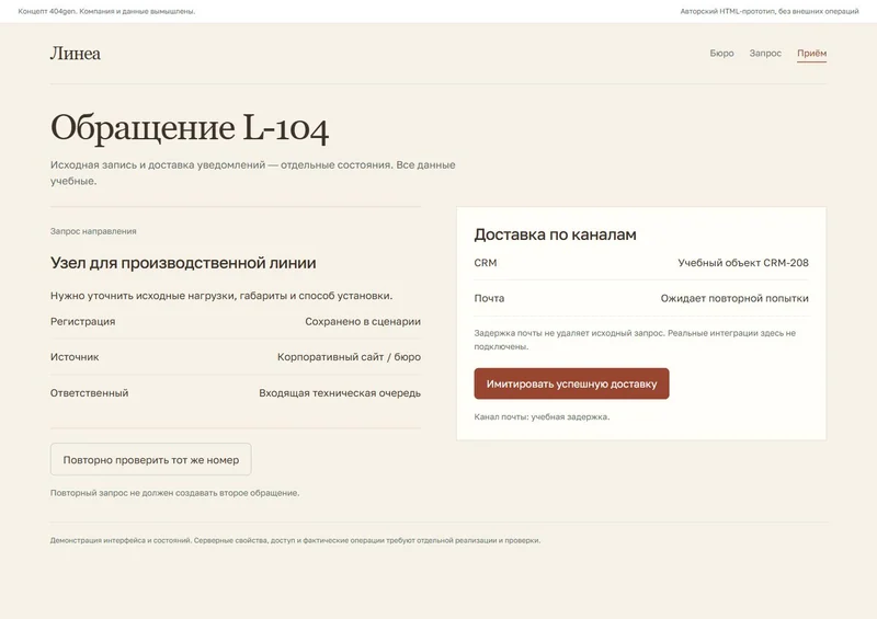 Концепт «Линеа»: приём и доставка, демонстрационные данные
