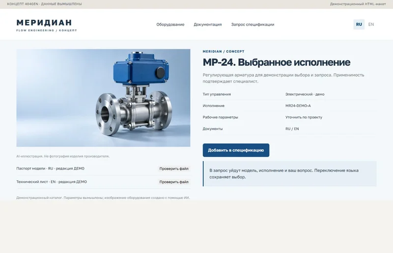 Концепт «Меридиан»: исполнение и документы, демонстрационные данные