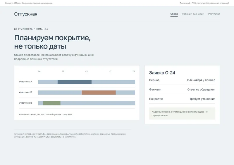 Концепт «Отпускная»: доступность команды, демонстрационные данные