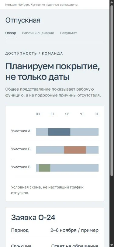 Концепт «Отпускная»: запрос на телефоне, демонстрационные данные