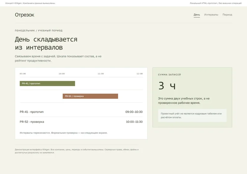 Концепт «Отрезок»: день по проектам, демонстрационные данные