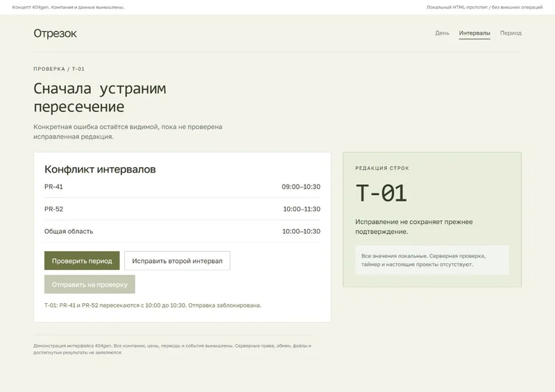 Концепт «Отрезок»: проверка интервалов, демонстрационные данные