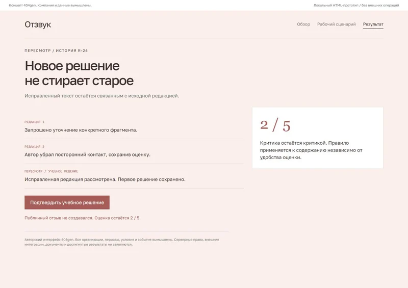 Концепт «Отзвук»: история пересмотра, демонстрационные данные