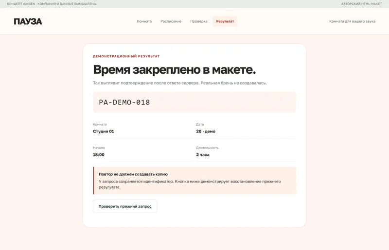 Концепт «Пауза»: результат попытки, демонстрационные данные