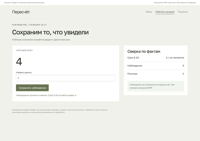 Концепт «Пересчёт»: фактическое наблюдение, демонстрационные данные