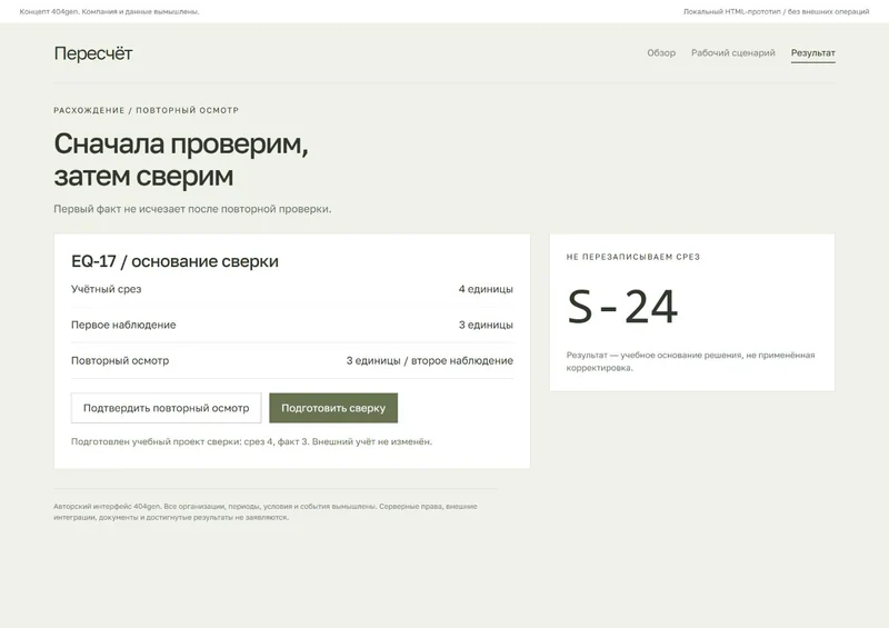 Концепт «Пересчёт»: повторный осмотр, демонстрационные данные