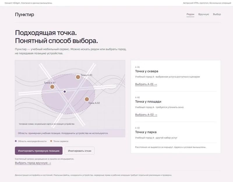 Концепт «Пунктир»: способ поиска и область, демонстрационные данные