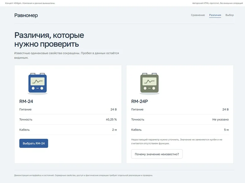 Концепт «Равномер»: только различия, демонстрационные данные