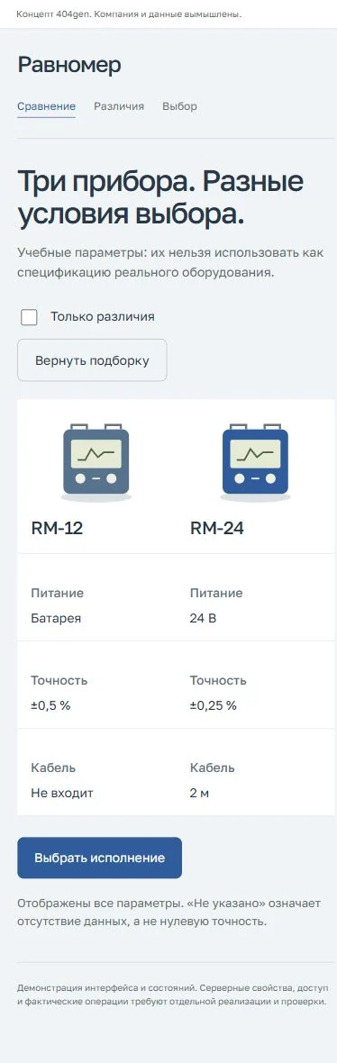 Концепт «Равномер»: сопоставление на телефоне, демонстрационные данные