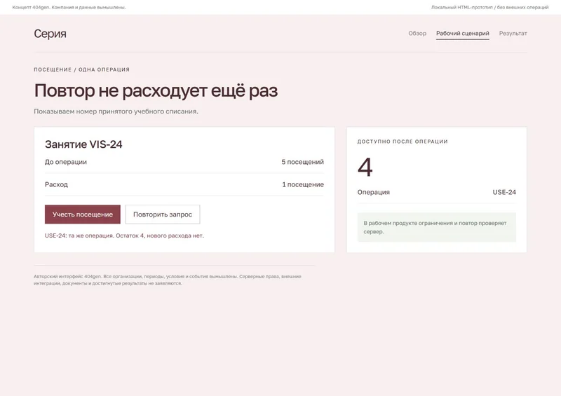 Концепт «Серия»: учёт посещения, демонстрационные данные
