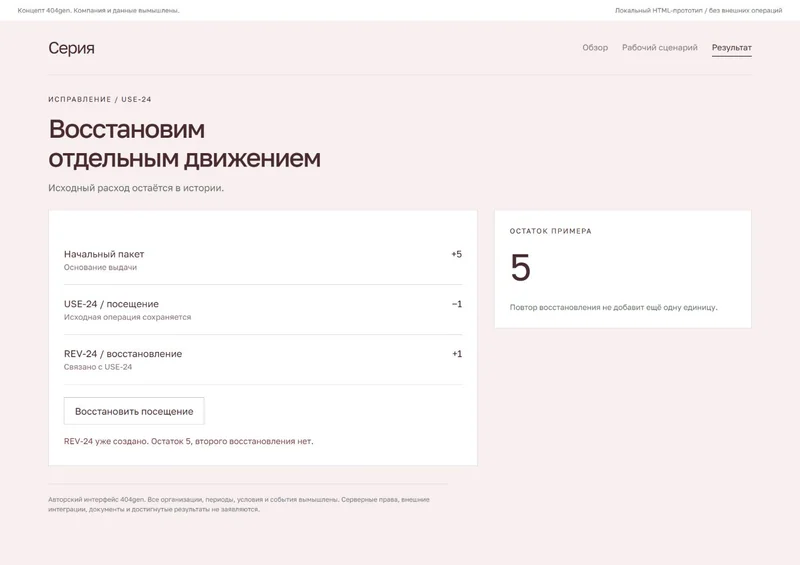 Концепт «Серия»: восстановление, демонстрационные данные