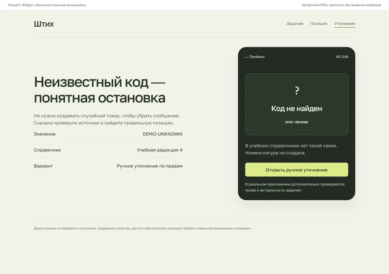 Концепт «Штих»: неизвестный код, демонстрационные данные