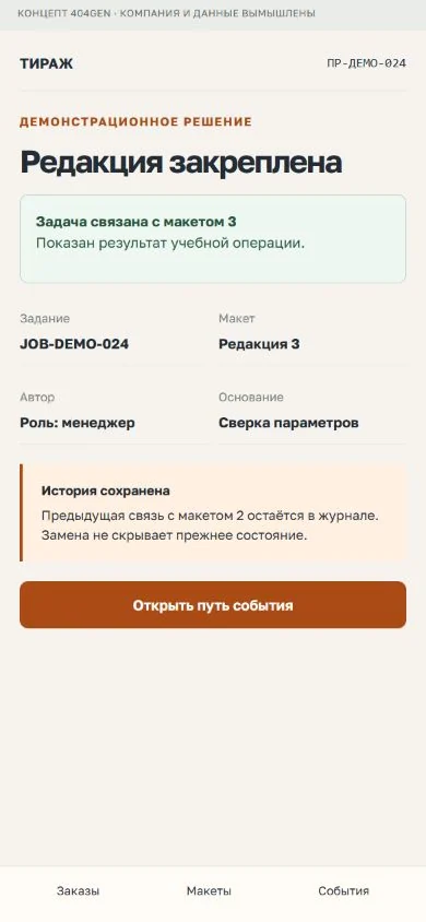 Концепт «Тираж»: зафиксированная редакция, демонстрационные данные