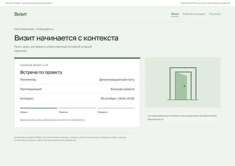 Концепт «Визит»: карточка приглашения, демонстрационные данные