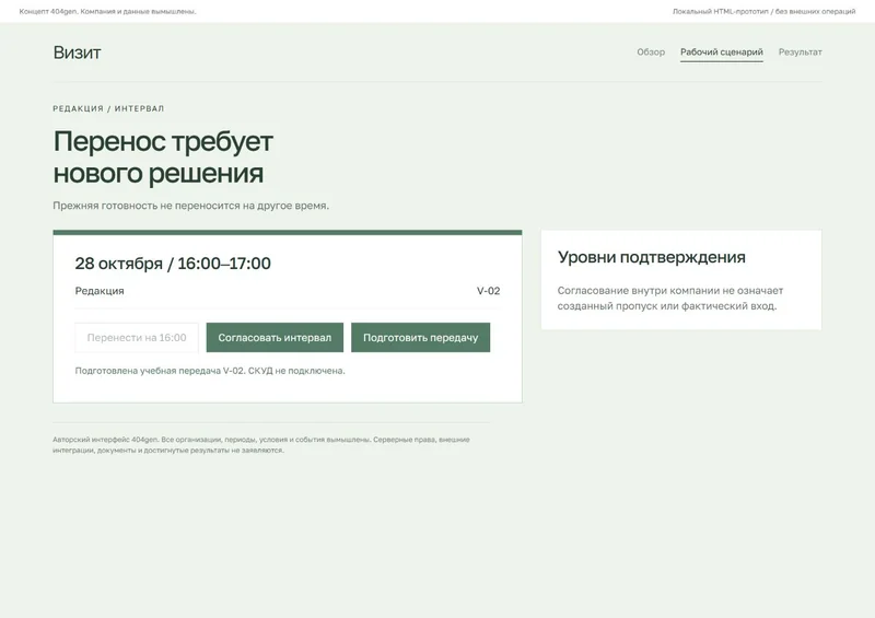 Концепт «Визит»: изменение времени, демонстрационные данные