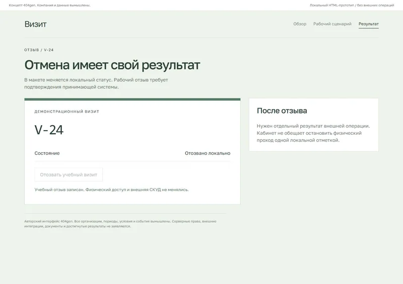Концепт «Визит»: состояние визита, демонстрационные данные