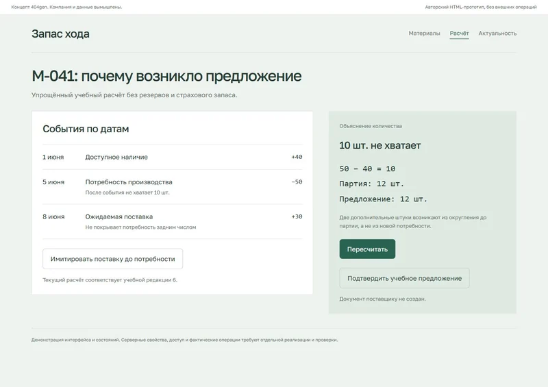 Концепт «Запас хода»: покрытие потребности, демонстрационные данные