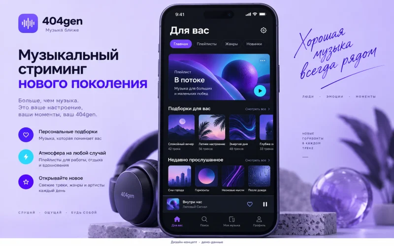 Дизайн-концепт: персональная музыкальная лента; демонстрационные данные