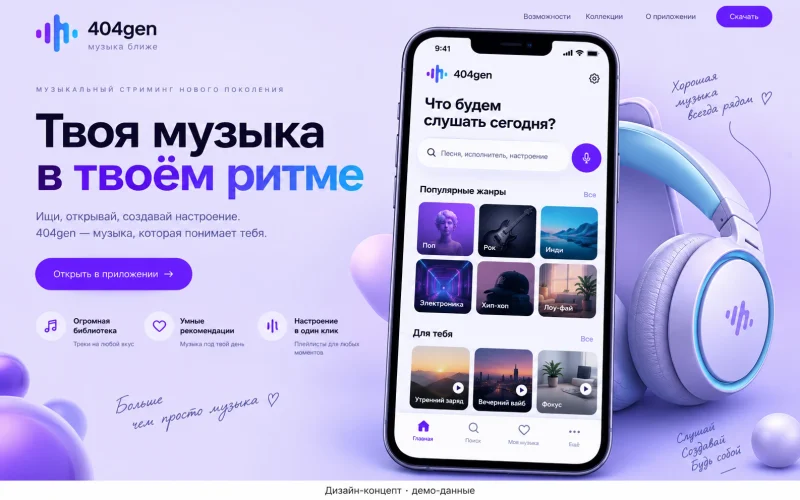 Дизайн-концепт: поиск и рекомендации; демонстрационные данные